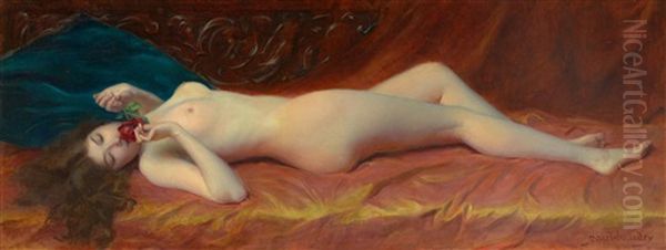 Reclining Nude With Rose Oil Painting by Paul Jacques Aime Baudry