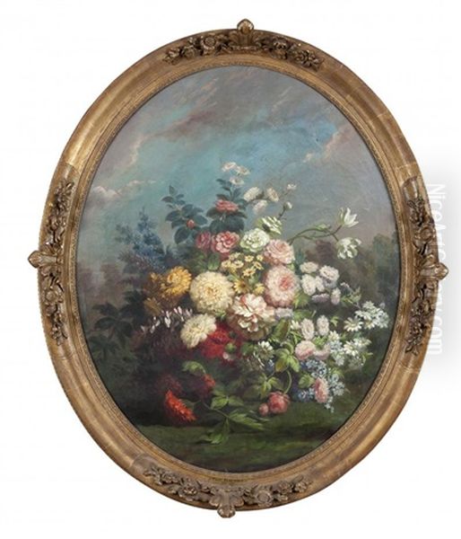 Bouquet De Fleurs (2 Works) Oil Painting by Paul Jacques Aime Baudry