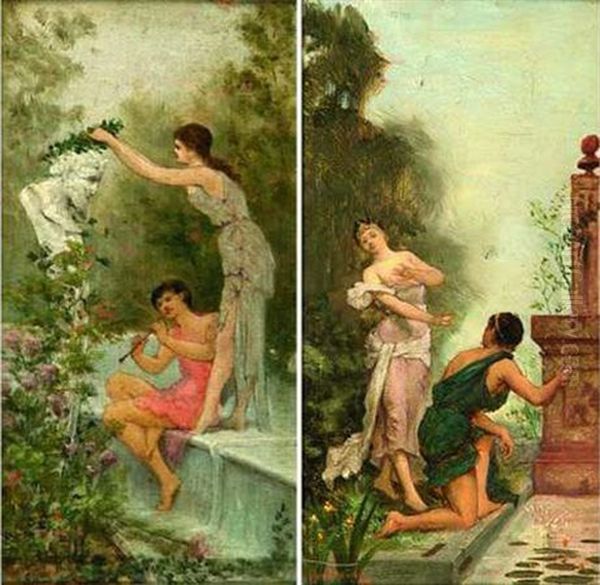 Scenes Pastorales (2 Works) Oil Painting by Paul Jacques Aime Baudry