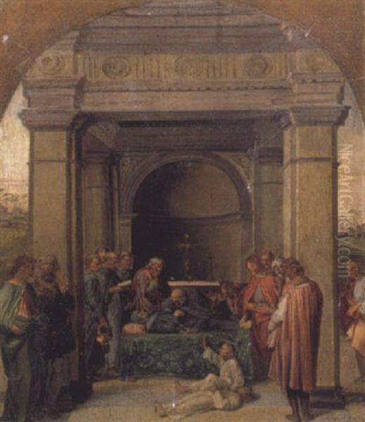 Mise Au Tombeau D'un Saint Oil Painting by Paul Jacques Aime Baudry