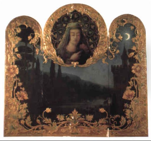 Paysage Au Clair De Lune; Portrait De Femme Au-dessus Oil Painting by Paul Jacques Aime Baudry