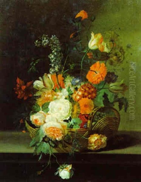 Blumenstrauss In Einem Korb Oil Painting by Johann Balthasar Bauer
