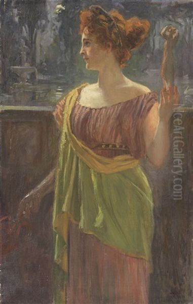 Vestalin Mit Statuette Oil Painting by Karl Bauer