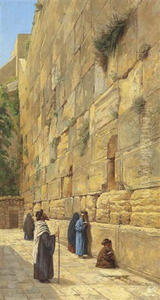 At The Wailing Wall Oil Painting by Gustav Bauernfeind