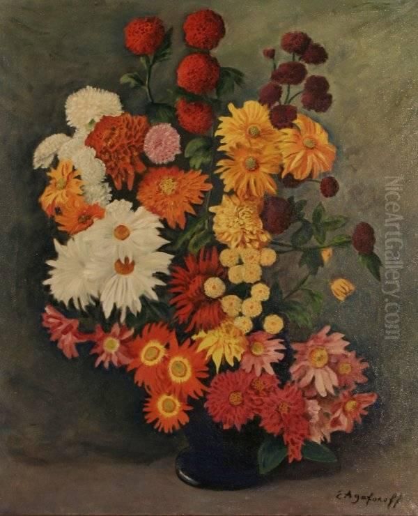 Flowersin A Blue Vase Oil Painting by Evgeniy Andreevich Agafonov