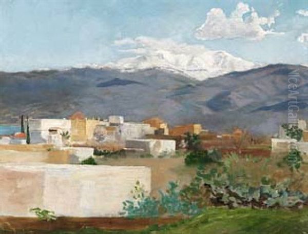 A Village In Front Of Antilibanon And Hermon Oil Painting by Gustav Bauernfeind