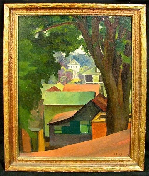 A Connecticut Landscape Of Rooftops Among Trees Oil Painting by Evgeniy Andreevich Agafonov