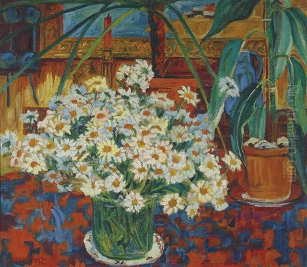 Still Life With Flowers In An Interior Oil Painting by Philipp Bauknecht