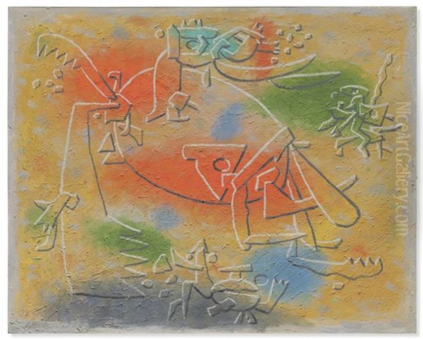 Schwebender Schild (floating Shield) Oil Painting by Willi Baumeister