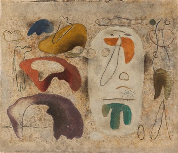 Mit Weisem Oval Oil Painting by Willi Baumeister