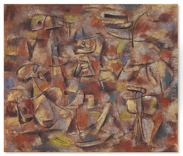 Roter Rhythmus Oil Painting by Willi Baumeister