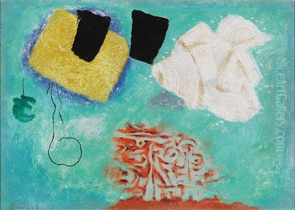 Lyrik Mit Kammzug Auf Blau-grun (lyric On Blue And Green Background) Oil Painting by Willi Baumeister