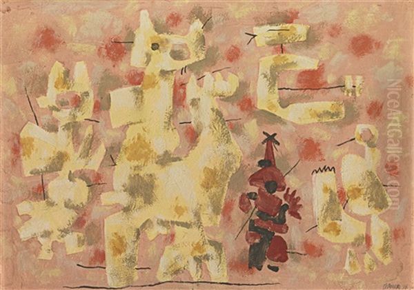 Heitere Bewegung Auf Rosa (serene Movement On Pink) Oil Painting by Willi Baumeister