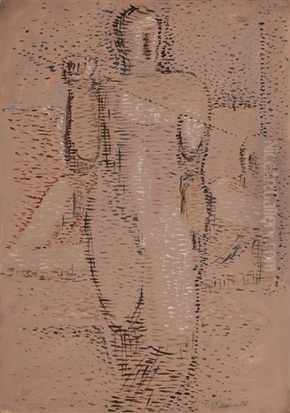 Skizze Athleten (pointilistisch) Oil Painting by Willi Baumeister