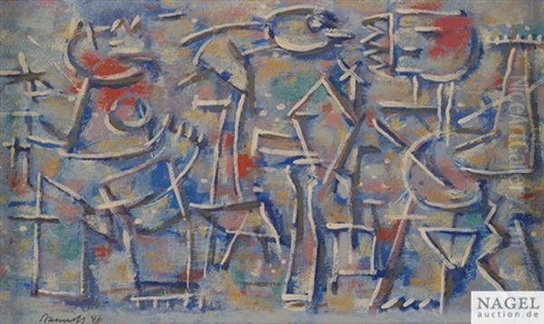 Figurenmauer Oil Painting by Willi Baumeister