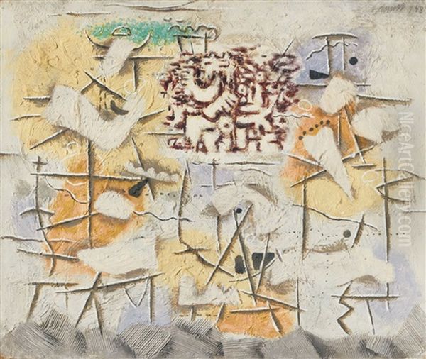 Scherzo (riesen Abschied I) Oil Painting by Willi Baumeister