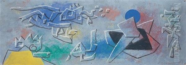 Reliefbild Farbig (auch Scheinrelief-fries Genannt) Oil Painting by Willi Baumeister