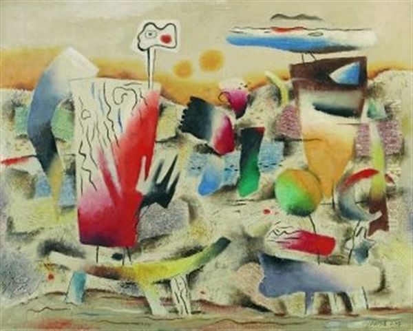 Expressive Landschaft Oil Painting by Willi Baumeister