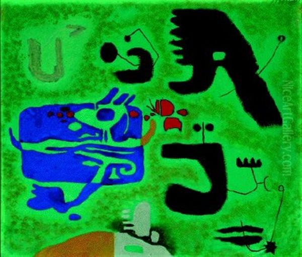 Fantome Auf Grun Oil Painting by Willi Baumeister