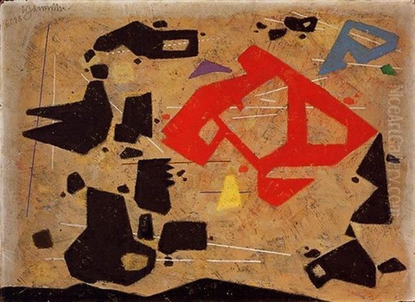 R-a-x (formen In Ocker) Oil Painting by Willi Baumeister