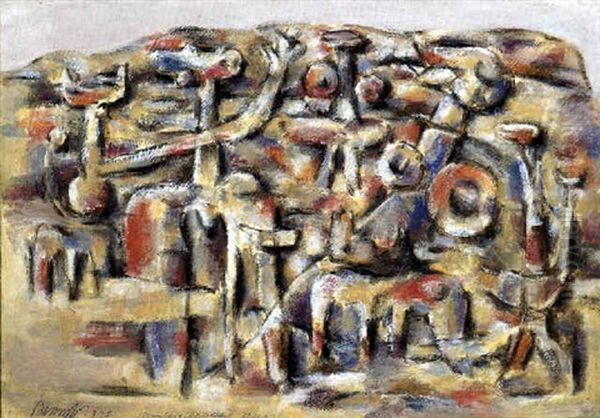 Figurenmauer Oil Painting by Willi Baumeister