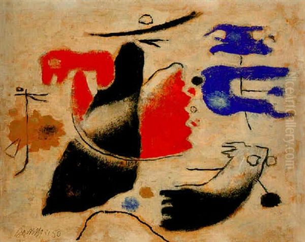 Urweltformen Schwebend I Oil Painting by Willi Baumeister