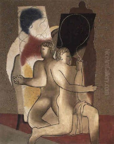 Knieende Gruppe Oil Painting by Willi Baumeister