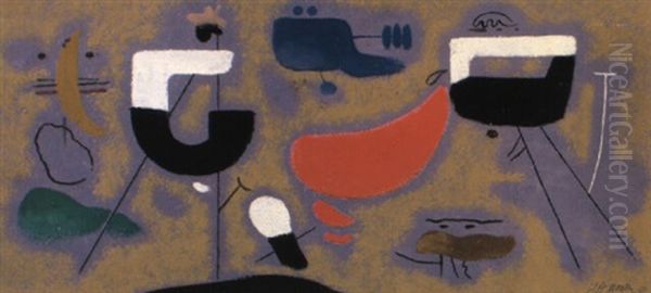 Komposition Auf Violett Oil Painting by Willi Baumeister