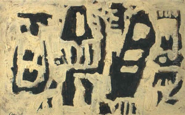 Schwarze Figuren Auf Hellen Grund Oil Painting by Willi Baumeister