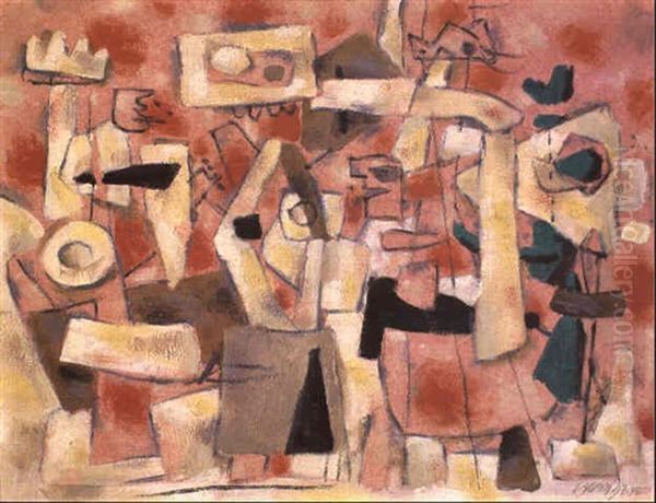 Heitere Bewegung Auf Rosa I Oil Painting by Willi Baumeister