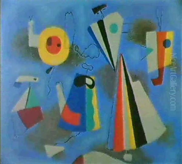Formes Sur Fond Bleu Oil Painting by Willi Baumeister