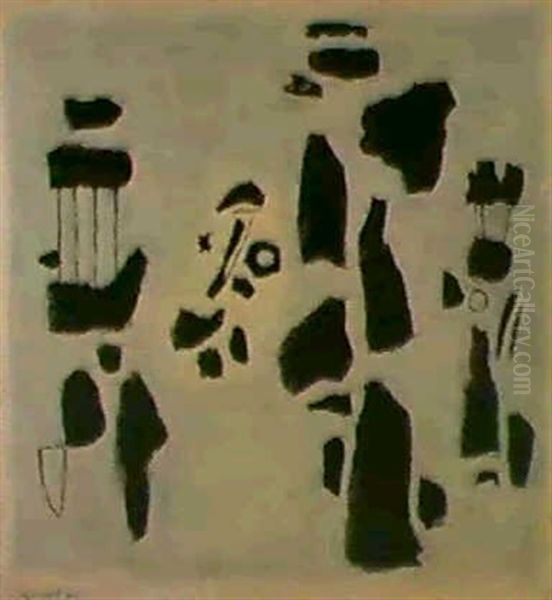 Schwarze Figuren Auf Weiss Oil Painting by Willi Baumeister