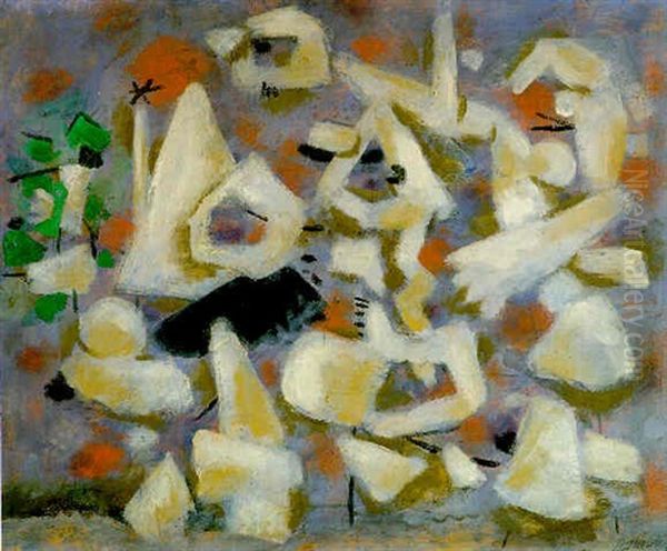 Rendez- Vous Auf Rosa. 1948 Oil Painting by Willi Baumeister