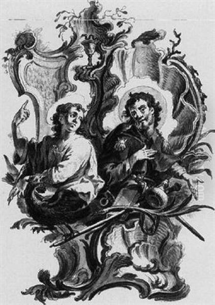 Bildnisbusten Der Hll. Johannes Ev. Und Jakobus D. A Oil Painting by Johann Wolfgang Baumgartner