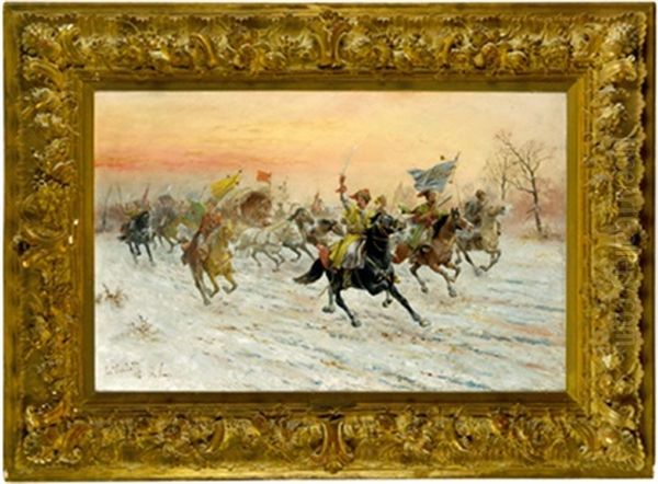 Bewachter Goldtransport In Sibirien Oil Painting by Adolf (Constantin) Baumgartner-Stoiloff