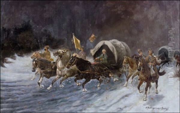 Troikka (troika) Oil Painting by Adolf (Constantin) Baumgartner-Stoiloff