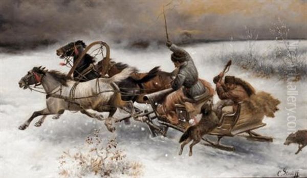 Perilous Journey Oil Painting by Adolf (Constantin) Baumgartner-Stoiloff