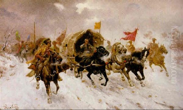 Guldtransport I Sibirien Oil Painting by Adolf (Constantin) Baumgartner-Stoiloff