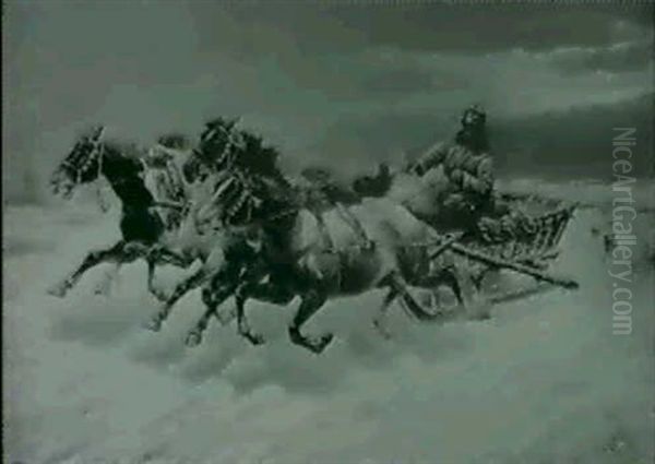 Von Wolfen Gehetzt Oil Painting by Adolf (Constantin) Baumgartner-Stoiloff