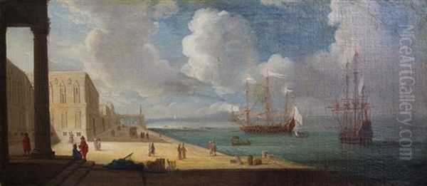 Capriccio Portuaire Anime Oil Painting by Johann Wilhelm Baur