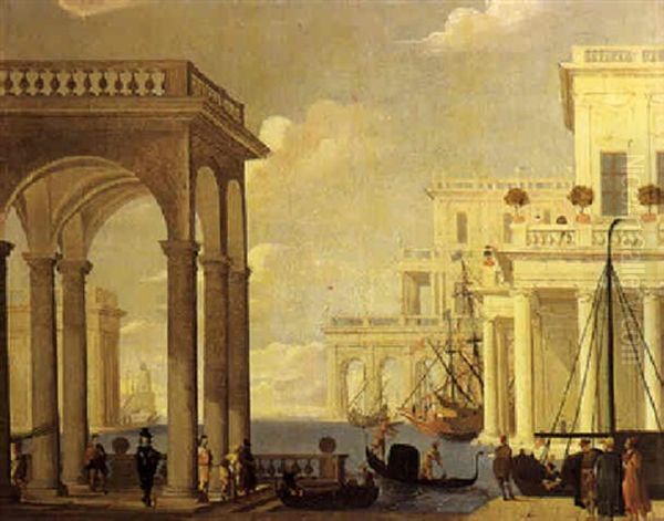 Veduta Ideata Con Elementi Veneziani Oil Painting by Johann Wilhelm Baur