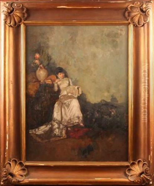 La Brodeuse Oil Painting by Rinaldo Agazzi