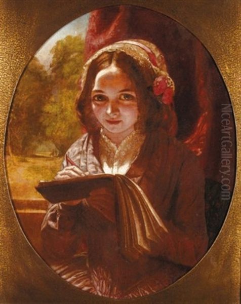 Portrait Of A Girl With A Notebook Oil Painting by Charles Baxter