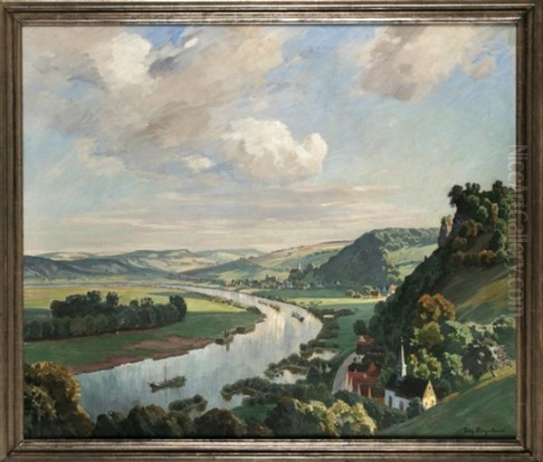 Frankische Landschaft Am Main Oil Painting by Fritz Bayerlein