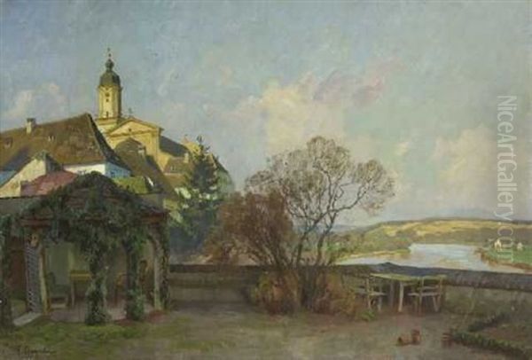 Neuburg An Der Donau - Blick Auf Die Stadtpfarrkirche St. Peter Oil Painting by Fritz Bayerlein