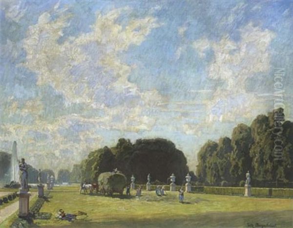 Hochsommer - Heuernte Im Nymphenburger Park Oil Painting by Fritz Bayerlein