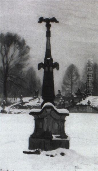Denkmal In Verschneiter Parklandschaft Oil Painting by Fritz Bayerlein