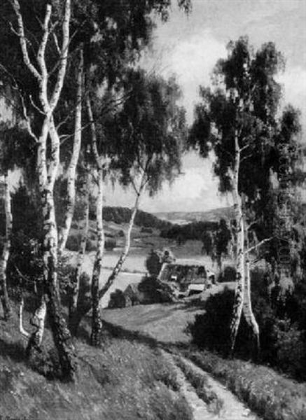 Schwarzwaldlandschaft Mit Birken Oil Painting by Fritz Bayerlein