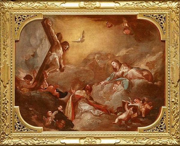 San Agustin Entre Cristo Y La Virgen Oil Painting by Francisco Bayeu Y Subias