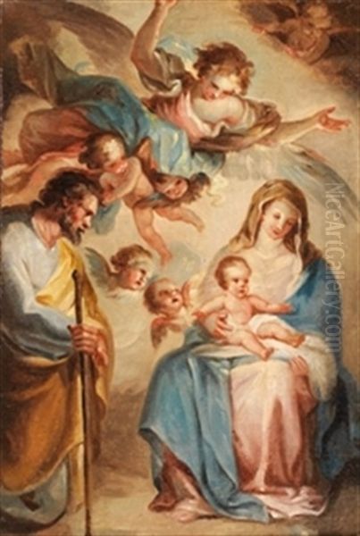 Sagrada Familia Con Angeles Oil Painting by Francisco Bayeu Y Subias